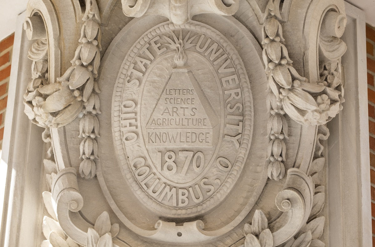 Stone carving of the Ohio State seal