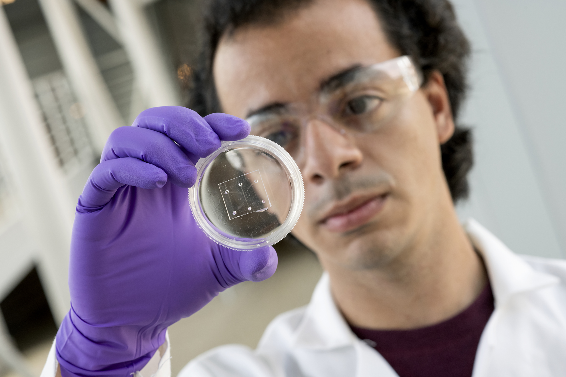Person in PE inspecting a chip imprint