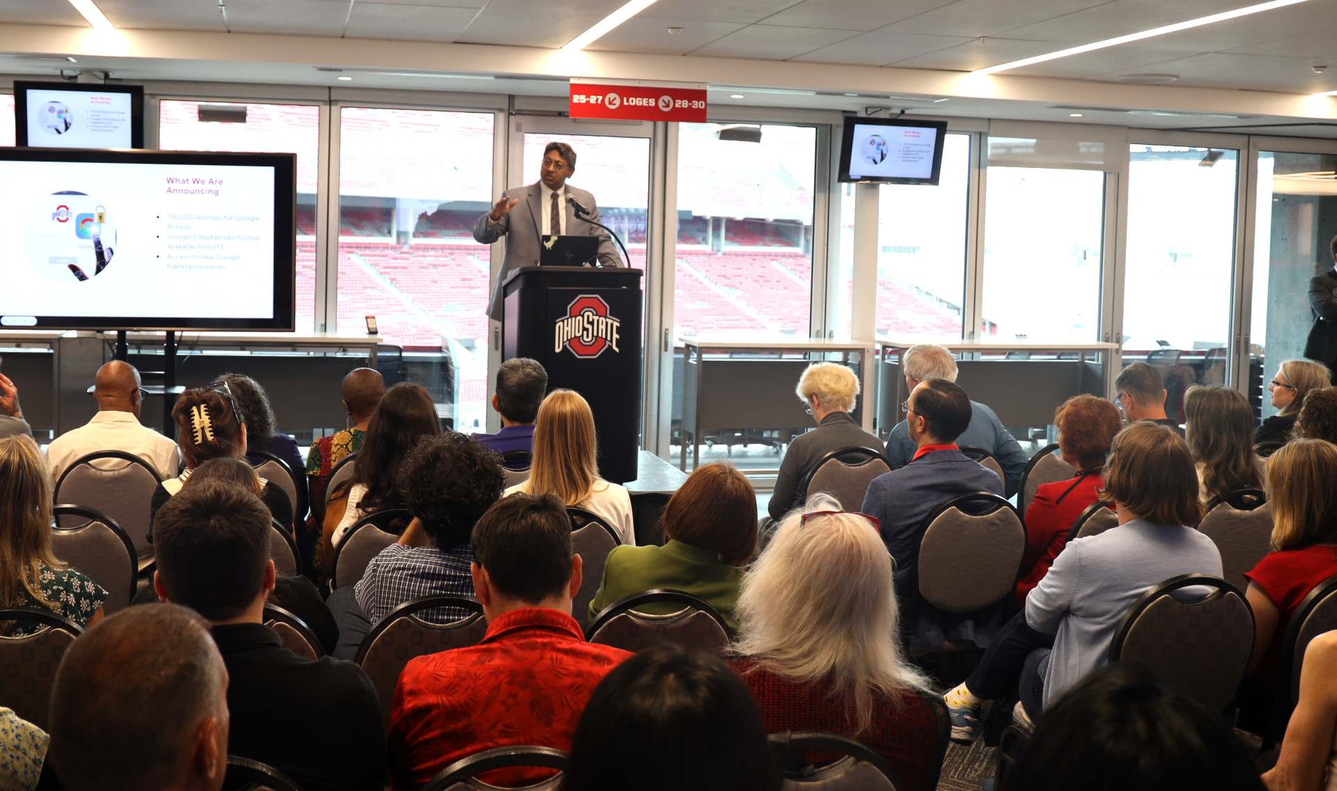 Provost Ravi Bellamkonda speaks at the announcement.