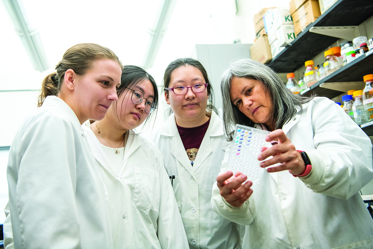 Professor shows a chemical sample result