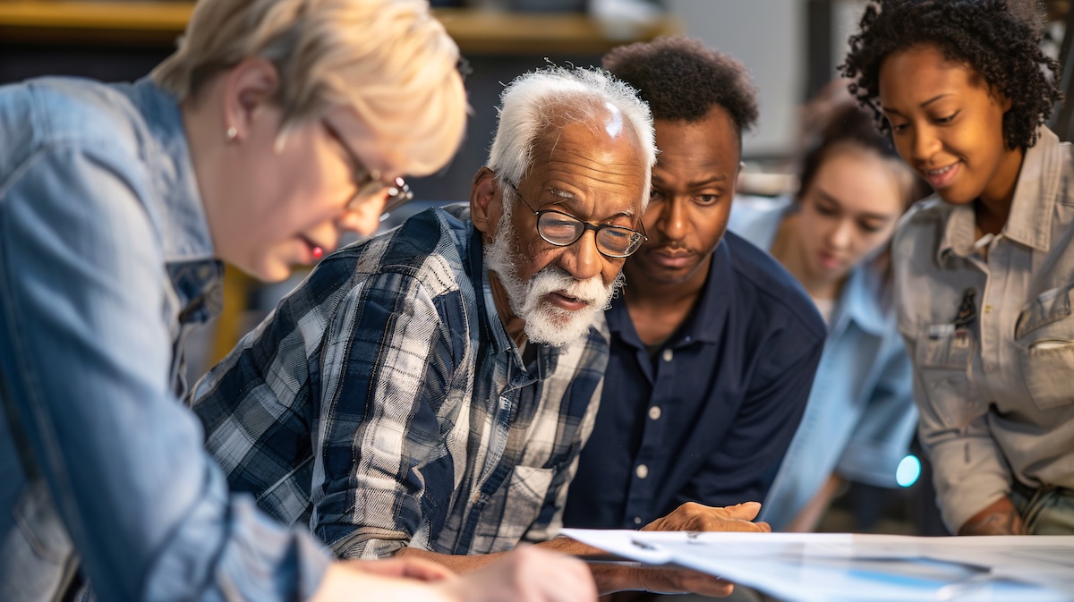 An eclectic group gathers to work on an economic development project.