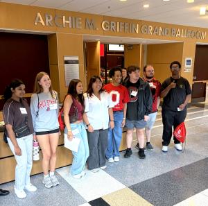 Group of students in front of the Archie Griffin Grand Ballroom