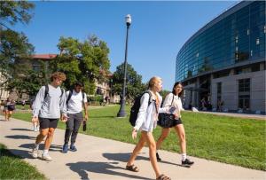 Students walk on campus.